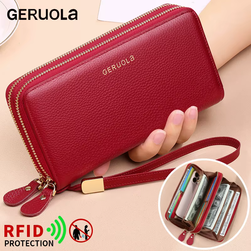 GERUOLA Portefeuille en cuir véritable avec dragonne – Blocage RFID antivol