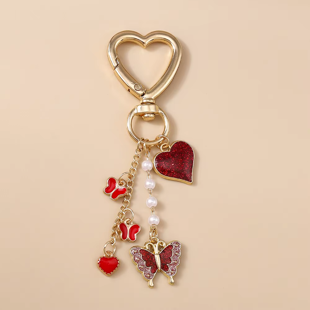 Porte-clés papillon en émail pour femmes et filles, mignon, cœur d'amour, pendentifs, décor de sac à main, bijoux faits à la main, cadeaux