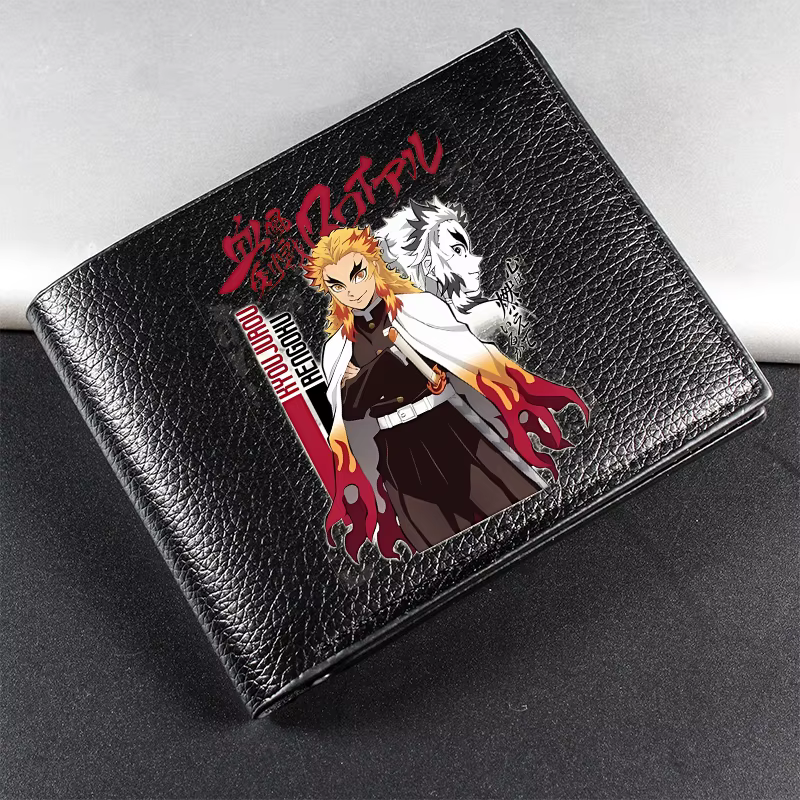 Portefeuille court Demon Slayer pour homme, imprimé anime, porte-cartes portable, porte-monnaie zippé tendance, porte-cartes adulte, sac à monnaie pour homme