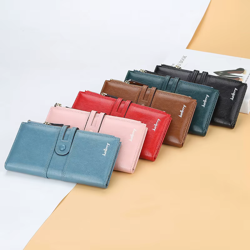Portefeuilles longs en cuir PU pour femmes