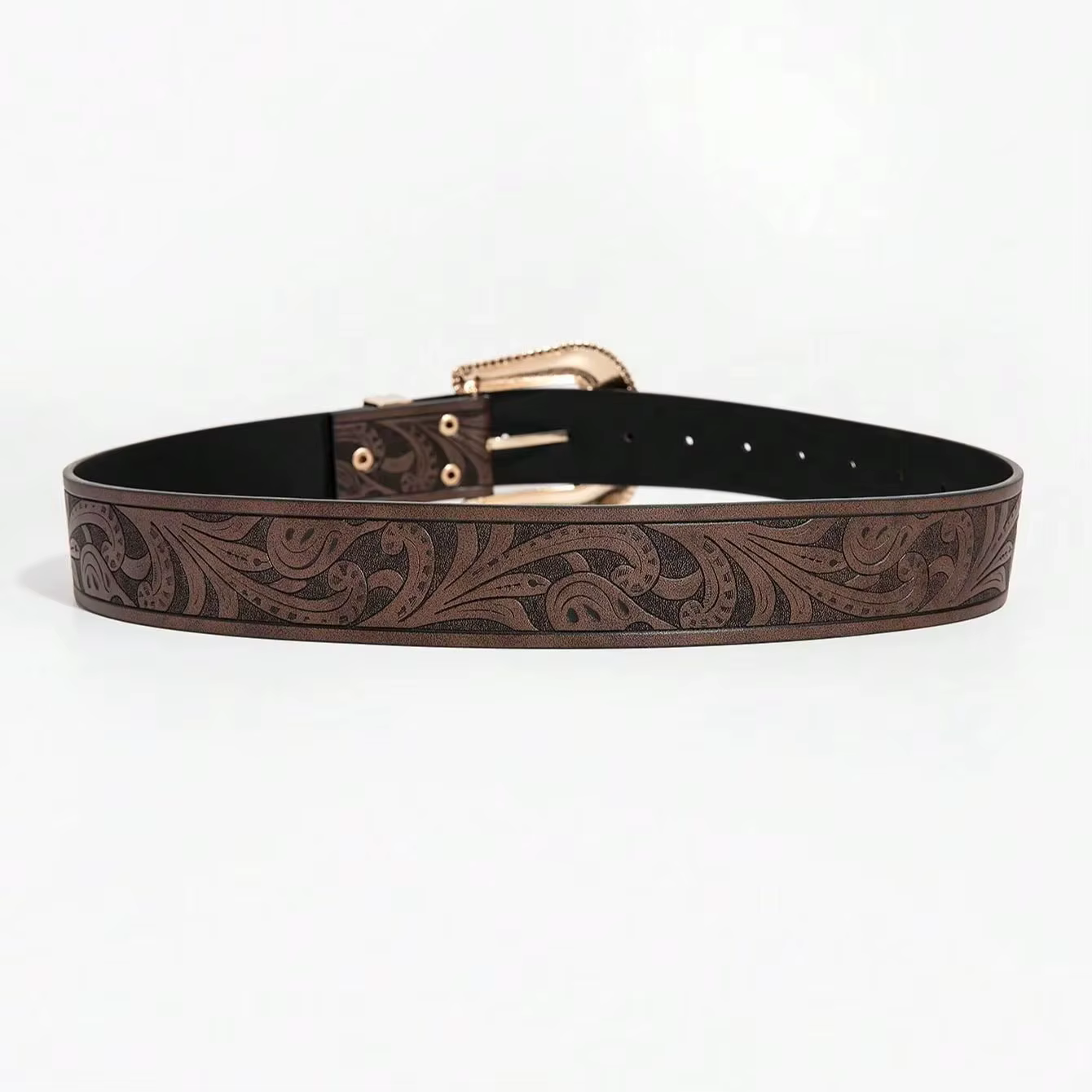 Ceinture marron vintage sculptée de style occidental pour femme