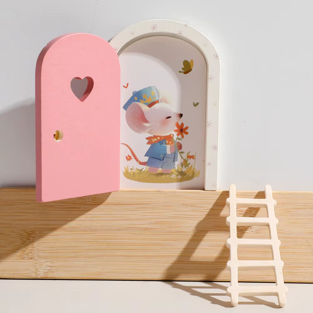 Décoration de porte d'elfe de dessin animé, maison de poupée, Mini décorations pour la maison, porte d'elfe féerique en bois, décoration de style féerique, ornements artisanaux