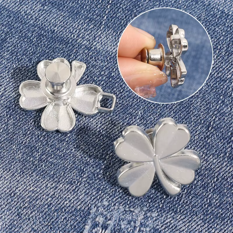Boucle de taille trèfle à quatre feuilles, mignonne, amovible, sans clous, en métal, pour pantalons en jean, boutons, broches, bricolage, tendeur de taille, boucles pour vêtements