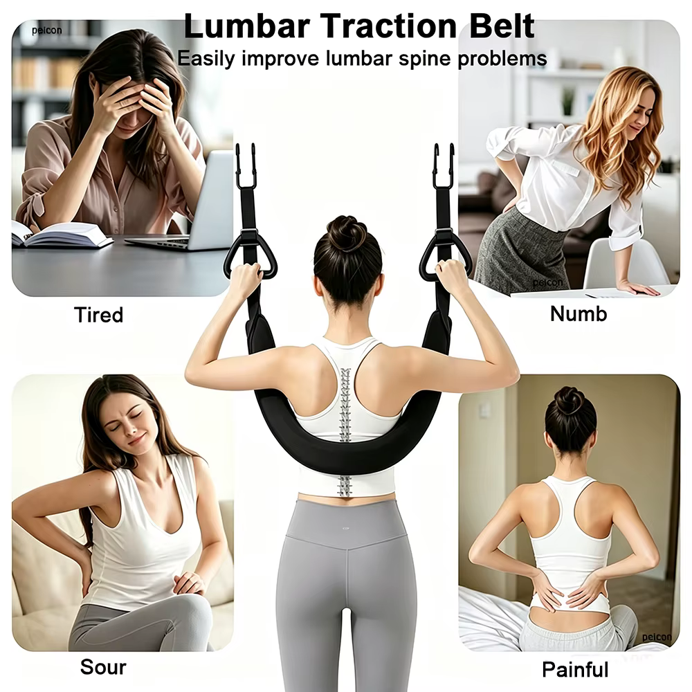 Ceinture de traction lombaire portable, ceinture de traction cervicale suspendue, dispositif ergonomique d'étirement du dos et de la colonne vertébrale pour les douleurs lombaires