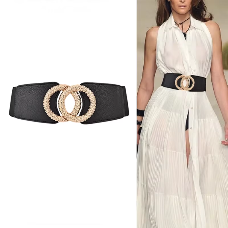 Ceinture Corset Large Élégante Grande Taille pour Femme, Ceinture de Luxe Haut de Gamme de Marque Tendance pour Femme, Ceinture Élastique de Créateur pour Femme
