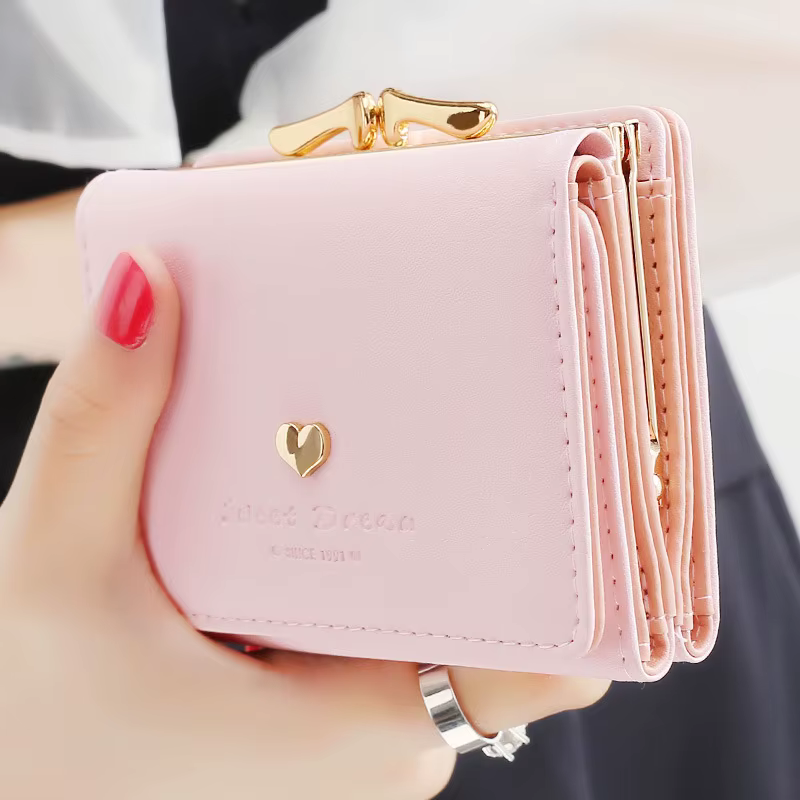 Petit portefeuille femme coeur aimant court