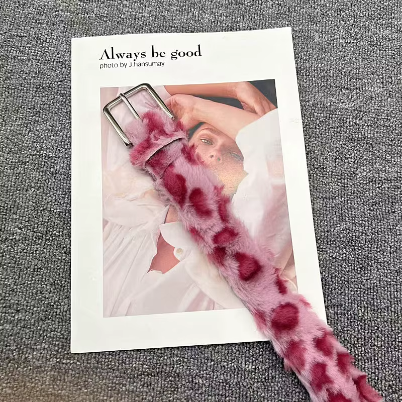 Ceintures en fourrure rose Y2k à imprimé léopard pour femmes
