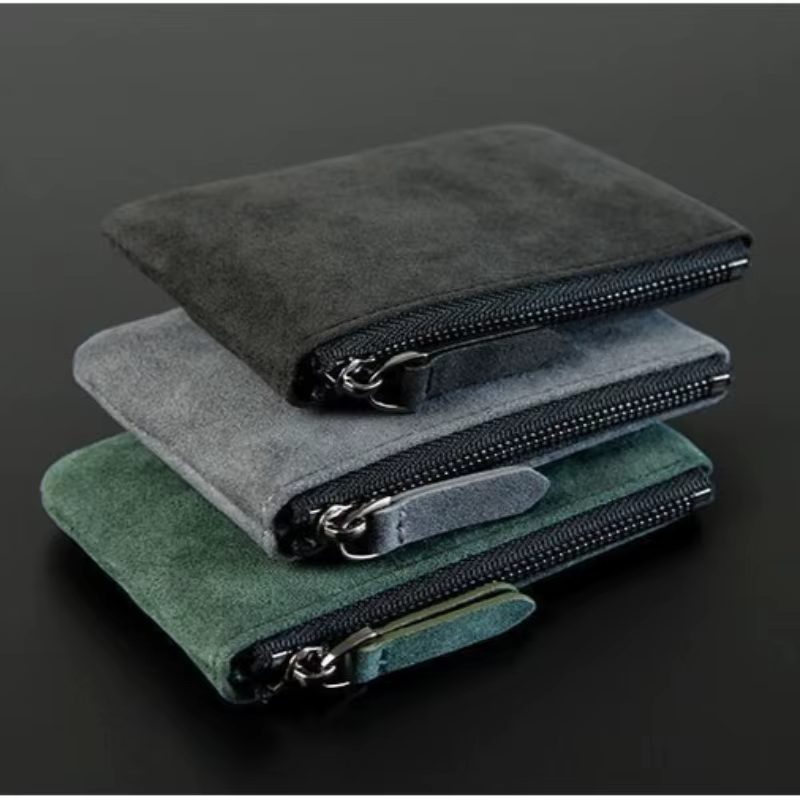 Mini Portefeuille en Cuir Simple et Portable Petit Porte-Monnaie à Fermeture Éclair Rétro pour Hommes et Femmes Porte-Cartes de Crédit Fin