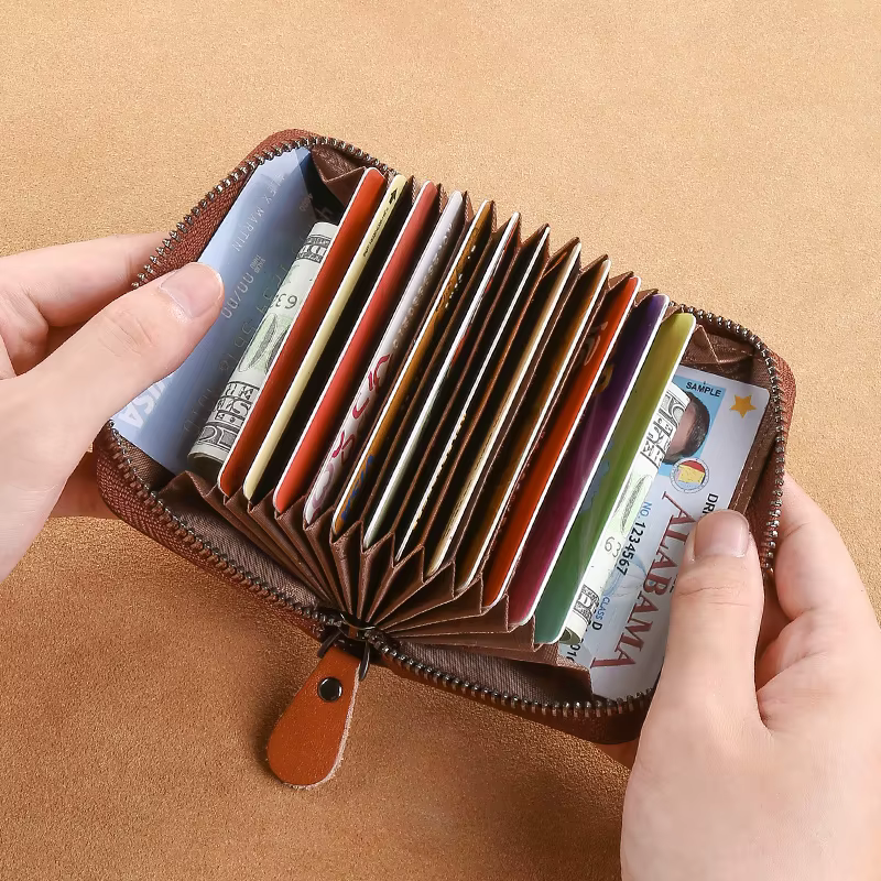 Porte-cartes multi-fentes en cuir véritable pour hommes