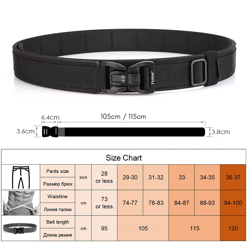 KOLBER 105cm/115cm Ceinture tactique rigide pour hommes Boucle en métal