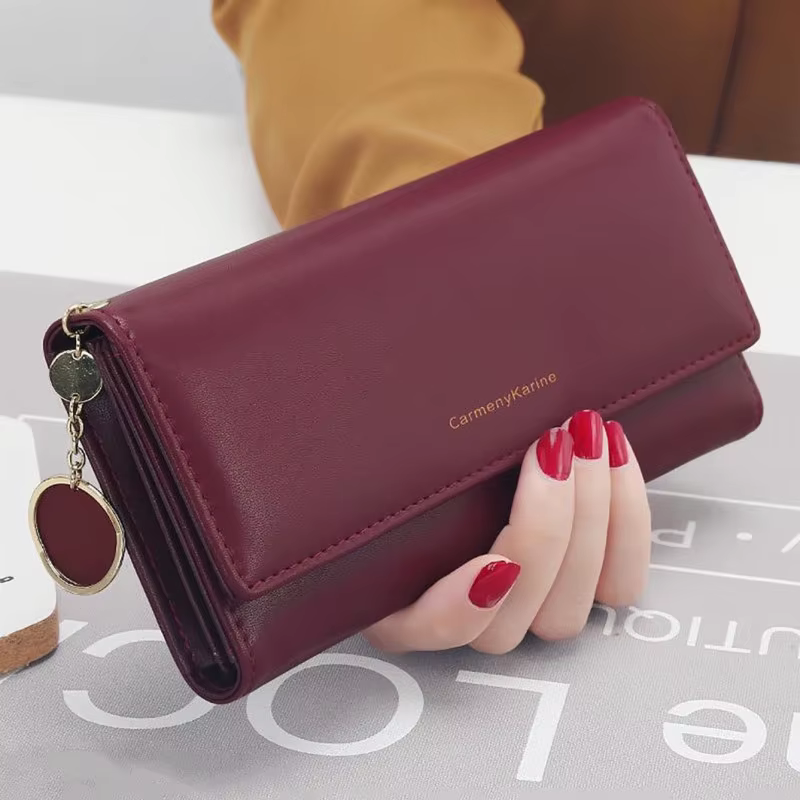 Mode femmes en cuir PU longs portefeuilles multi-fonctionnel pli sac à main frais femme pochette porte-carte