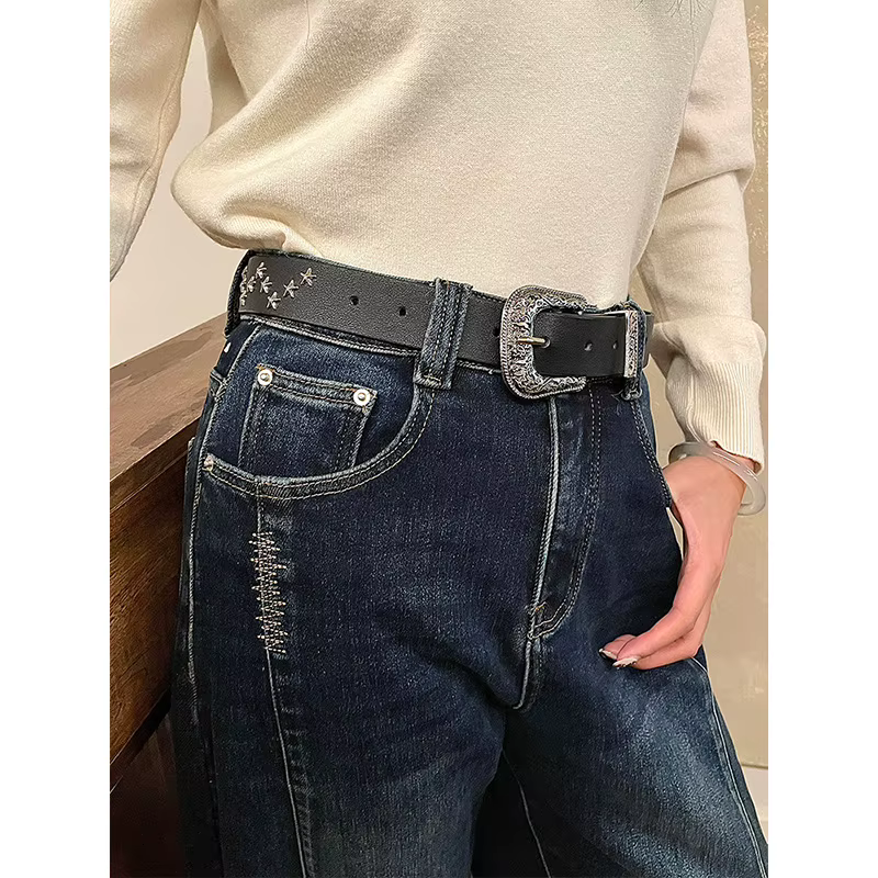 ELFSACK Ceinture étoile 3D vintage en métal massif pour femme