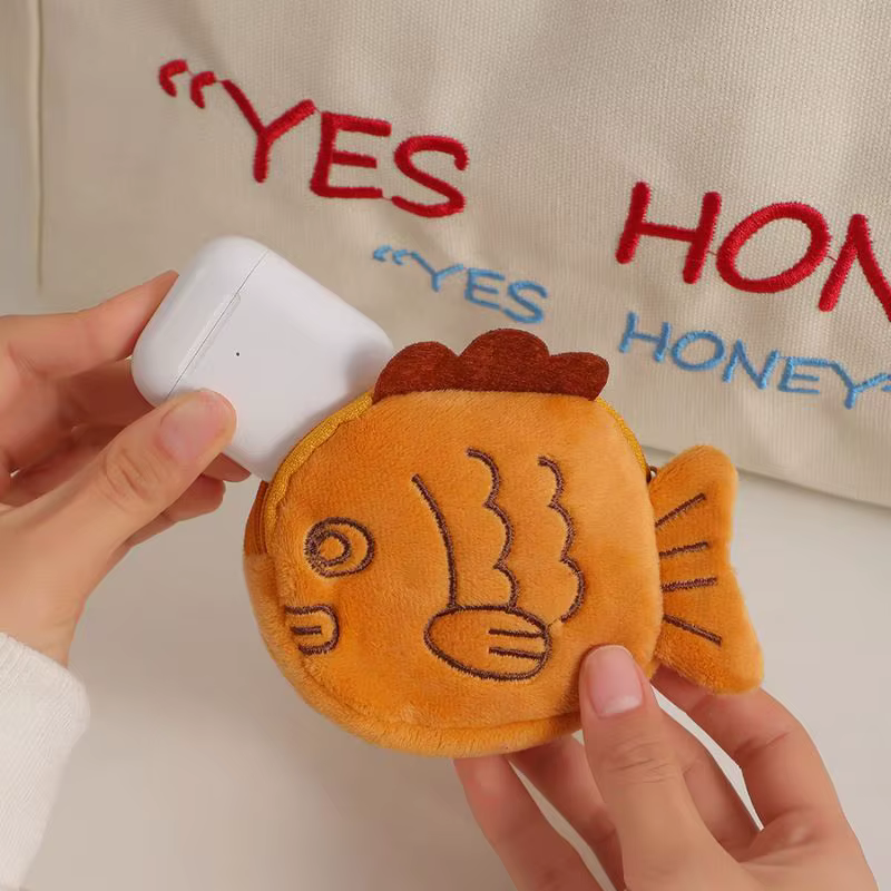 Mignon en peluche poisson porte-monnaie femmes Taiyaki argent carte clé écouteur