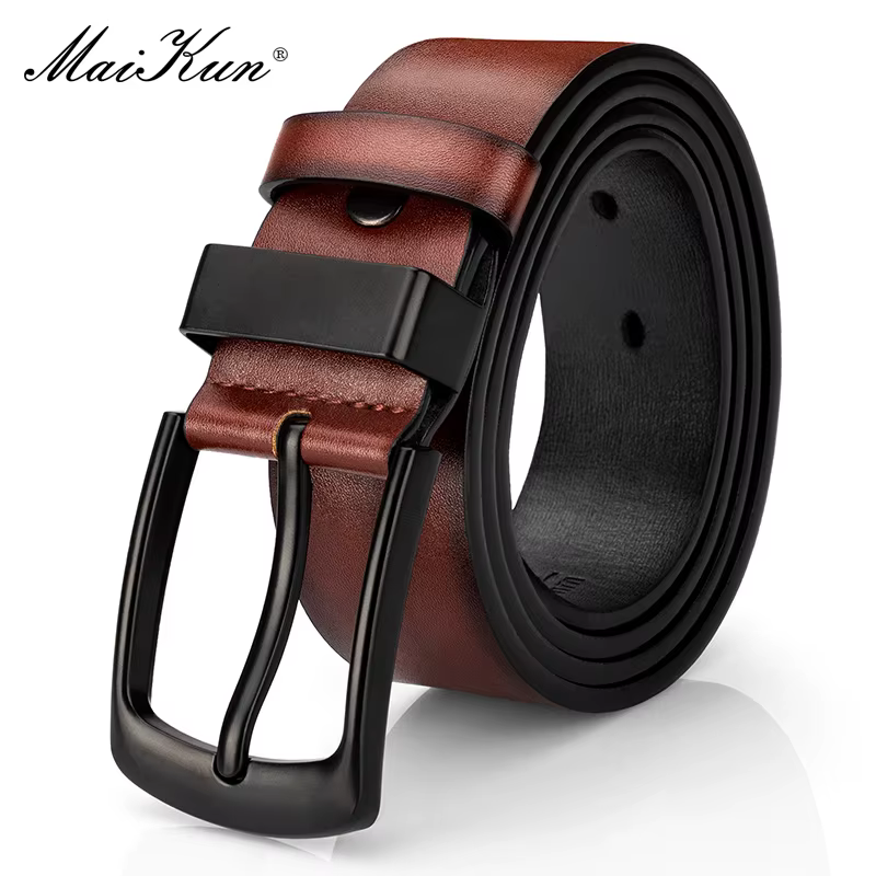 Maikun Ceinture décontractée vintage pour homme avec boucle ardillon noire pour étudiant - Large ceinture en cuir polyvalente