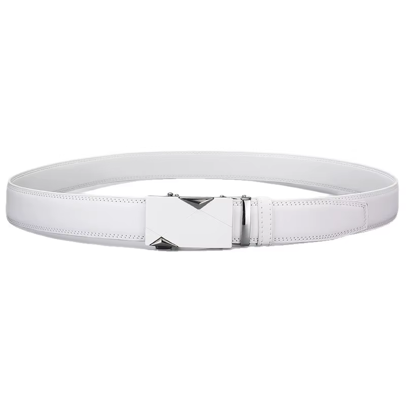 Ceinture en cuir PU blanc pour homme avec boucle automatique