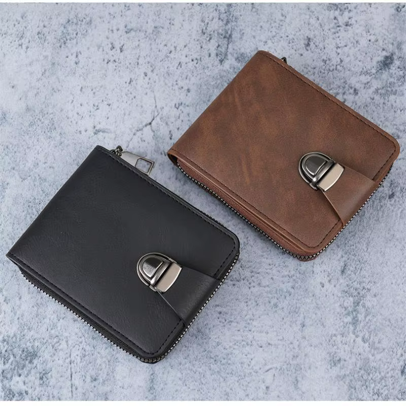 Portefeuille vintage en cuir PU pour homme avec boucle métallique sécurisée et plusieurs emplacements pour cartes, parfait pour un usage quotidien et les voyages d'affaires