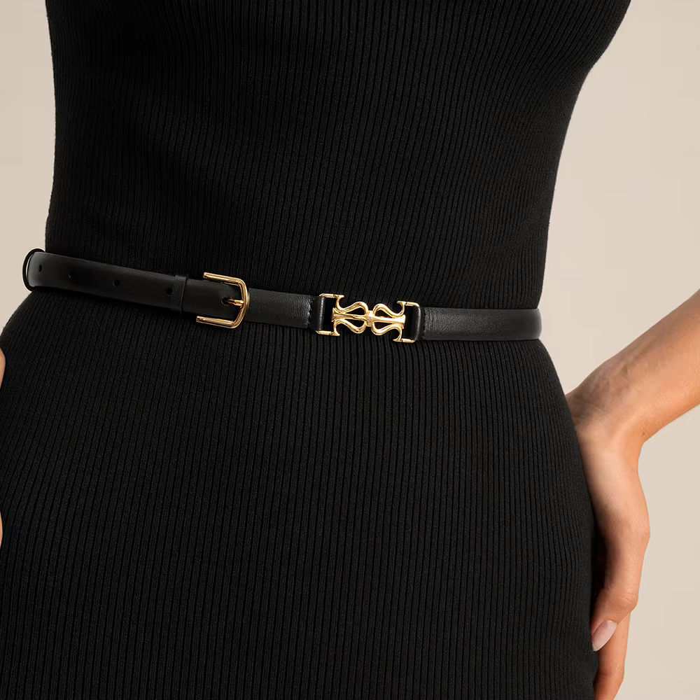 LILYSILK Ceinture fine en cuir à fermoir avec couche supérieure