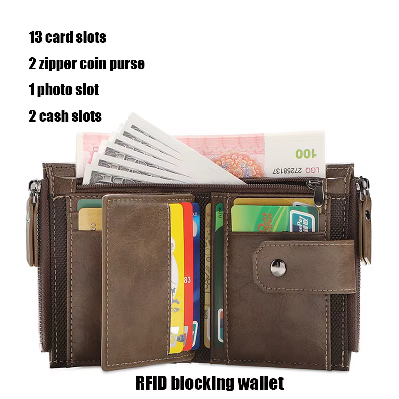 2024 nouveau porte-monnaie pour hommes portefeuille RFID blocage fermeture éclair vintage portefeuille en cuir PU porte-carte de crédit sac d'argent portefeuille homme