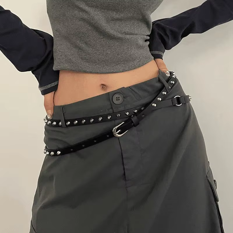Ceinture Double cercle noire unie polyvalente pour femmes en cuir PU pour décoration de robe et de jean
