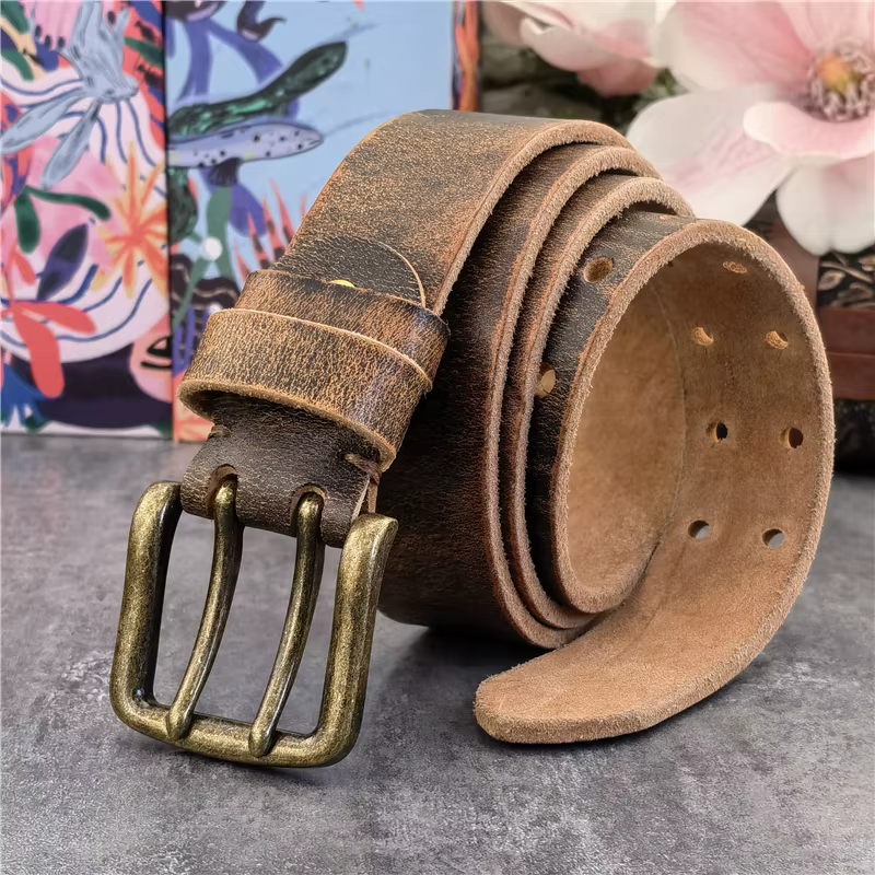 Ceinture en cuir véritable à Double ardillon pour homme