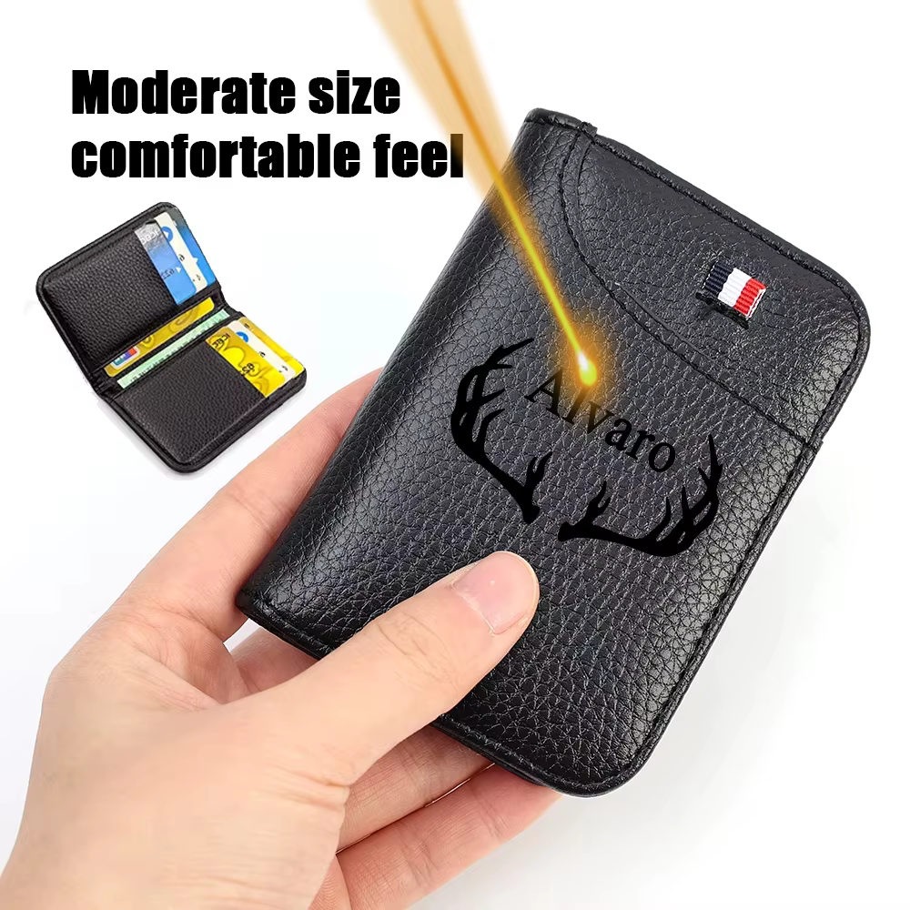 Portefeuille personnalisé ultra-fin en cuir PU souple pour cartes de crédit