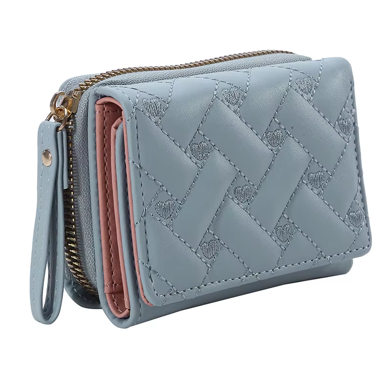Portefeuille femme pour cuir PU mode brodé amour Tri-fold petit
