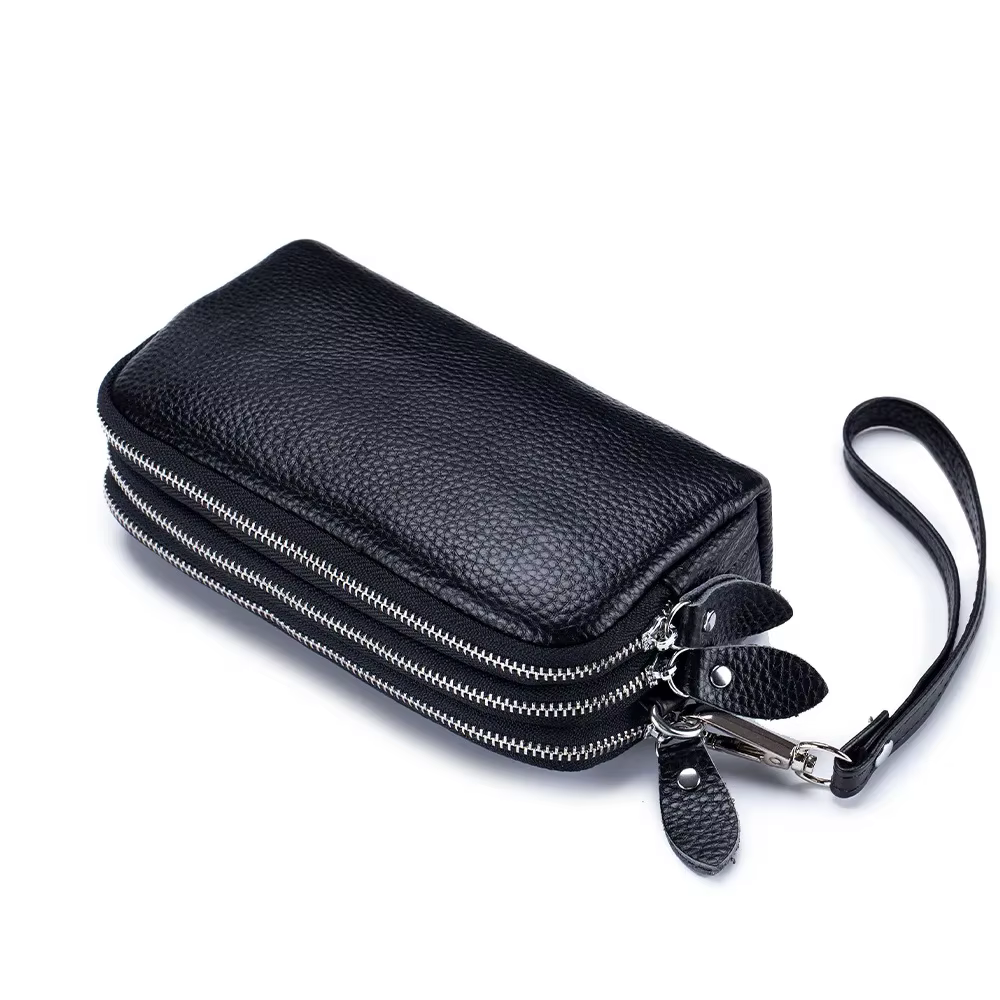 Portefeuille long en cuir véritable pour femme