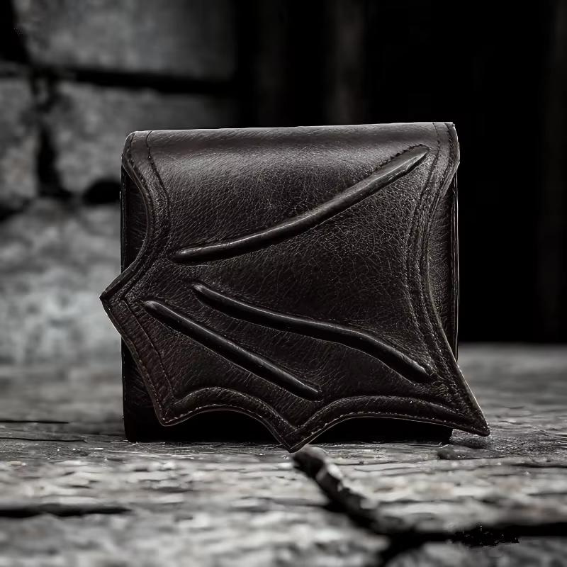 Portefeuille à ailes de chauve-souris en faux cuir noir végétalien
