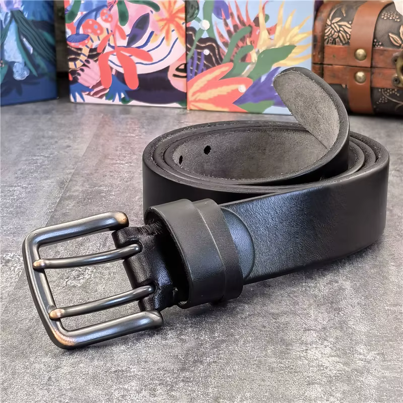 Ceinture en cuir véritable à Double ardillon pour homme