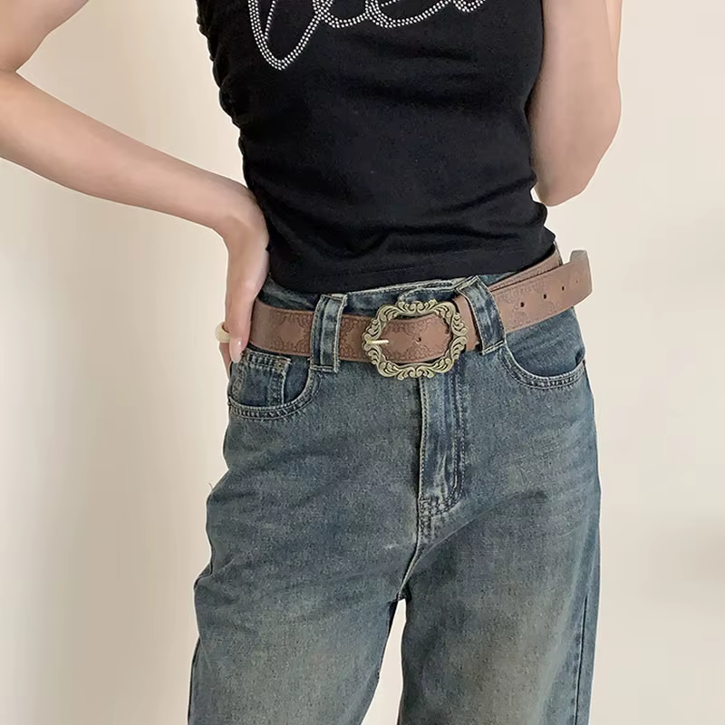 Ceinture vintage marron gaufrée style Hot Girl