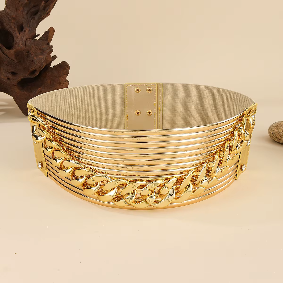 Nouvelle ceinture de taille tendance en cuir PU rétro avec chaîne élastique pour femme, accessoires de jupe
