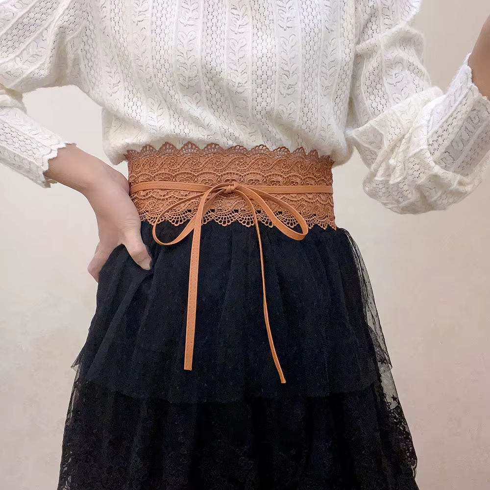 Ceinture en dentelle avec nœud pour femmes