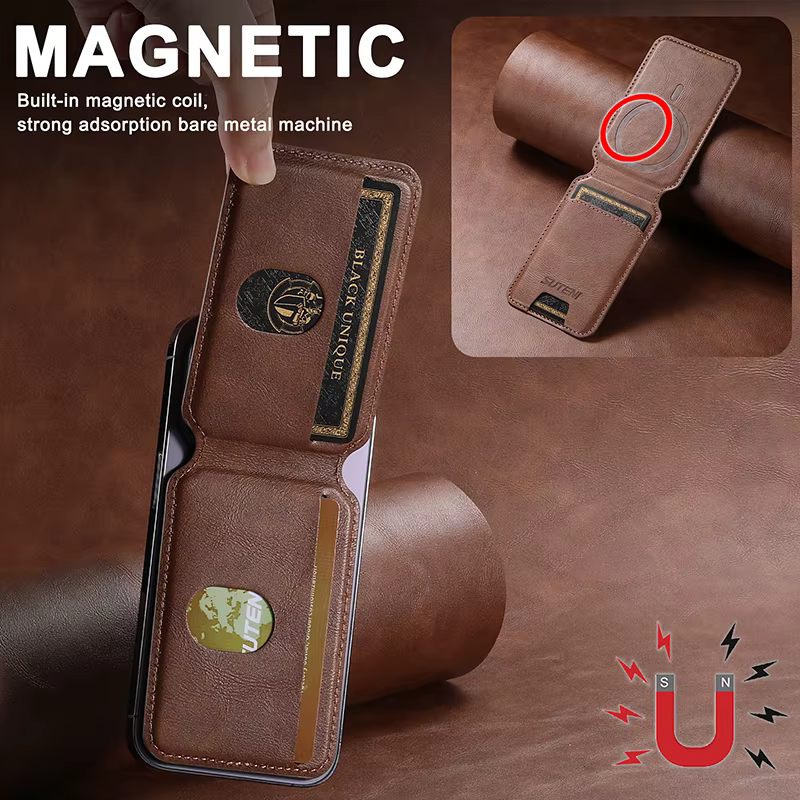 Étui Portefeuille Magnétique en Cuir pour Téléphone Portable Compatible MagSafe pour iPhone 17 16 13 14 15 Pro Max 16 Plus