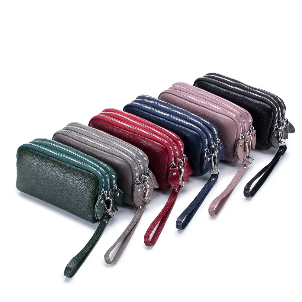 Portefeuille long en cuir véritable pour femme