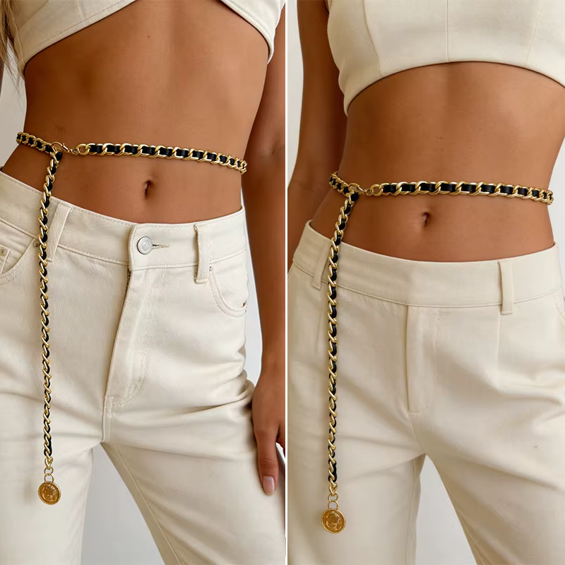 Chaîne de taille en métal doré de luxe pour femme