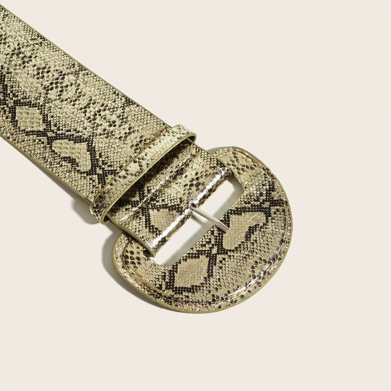 Ceinture large en cuir imprimé python doré avec grande boucle pour femme