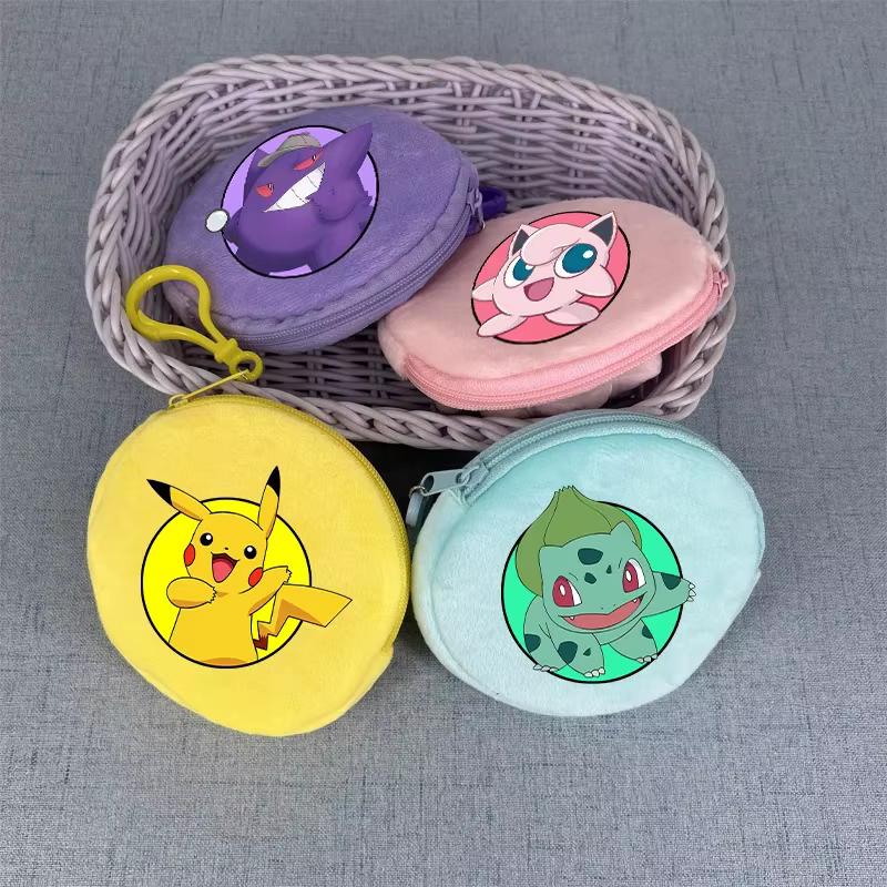 Porte-monnaie en peluche Pokémon Pikachu Charmander, mini portefeuille rond, porte-monnaie à fermeture éclair Gengar Squirtle, sacs à monnaie pour femmes et hommes, cadeau
