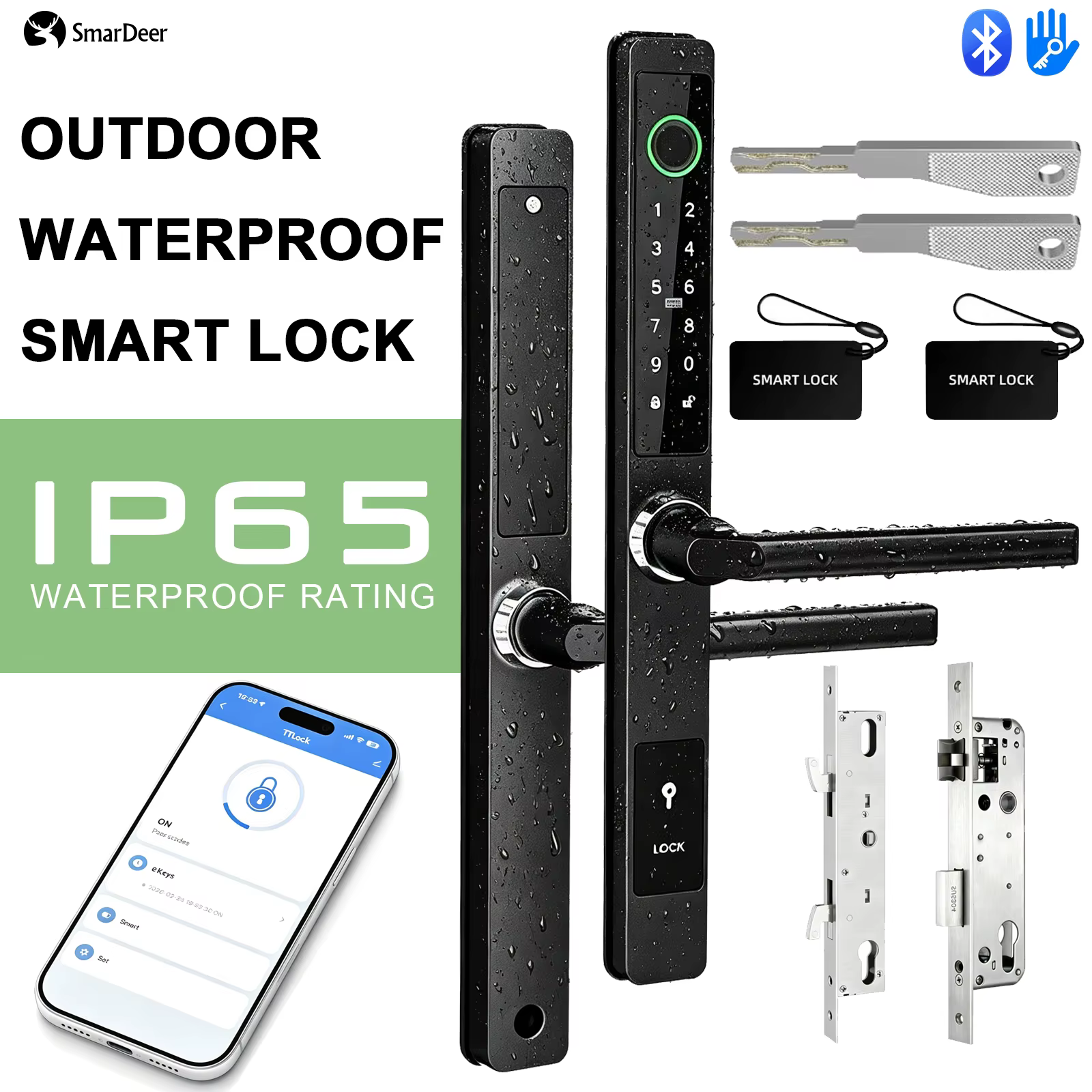 Serrure intelligente pour porte coulissante étanche IP65 SmarDeer, serrure à empreinte digitale pour porte coulissante en aluminium à pont thermique Tuya WiFi