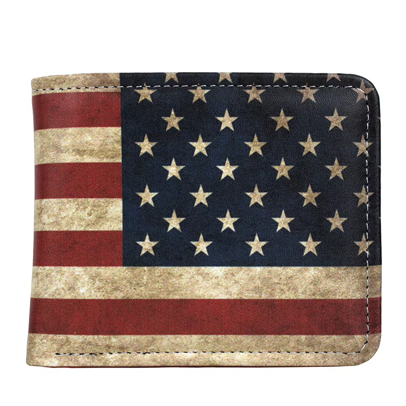 Portefeuille court en cuir PU avec drapeau américain