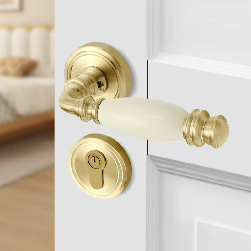 Serrure de porte intérieure en cuivre pur, style rétro français, silencieuse, avec poignée de porte séparée pour chambre à coucher