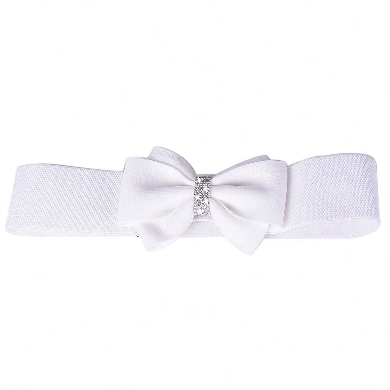 Ceinture blanche à nœud large et élastique pour femmes, ceinture de robe de soirée scintillante avec nœud, ceintures élégantes pour demoiselles d'honneur, tailles S à XL disponibles