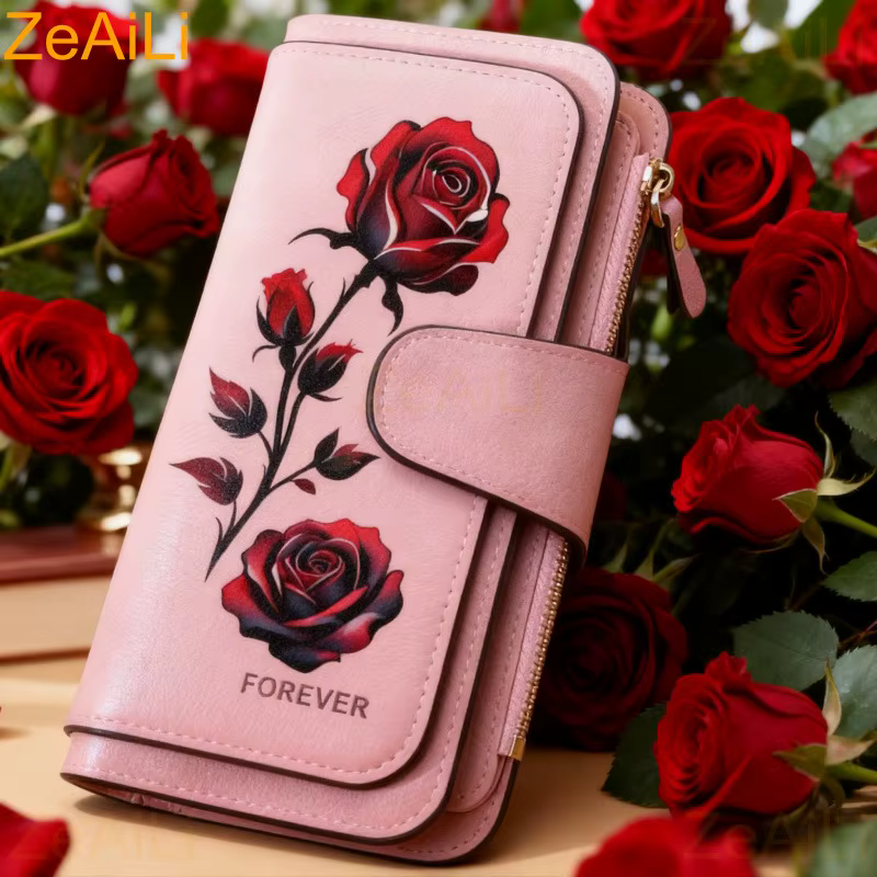 Le portefeuille long pour femme Red Rose comprend plusieurs emplacements pour cartes