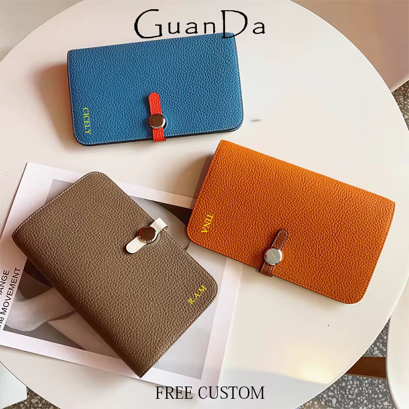 100% cuir véritable femme Long portefeuille marque de luxe nom personnalisé peau de vache porte-carte mode dame Zip porte-monnaie mince pochette cadeau