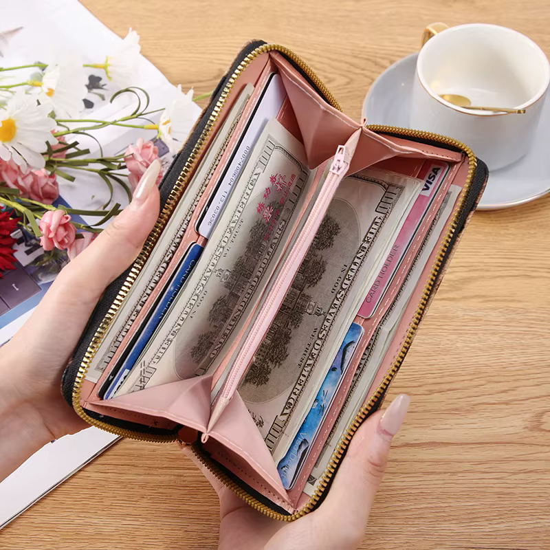 Nouveau portefeuille long rétro à imprimé léopard
