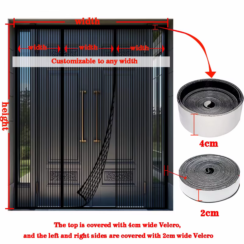 Rideau de porte de garage noir, aspiration magnétique, prévention des moustiques et de la poussière, grand rideau de porte, double ouverture, aucun poinçonnage requis
