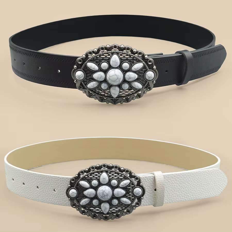 Ceinture à boucle en pierre howlite bohème