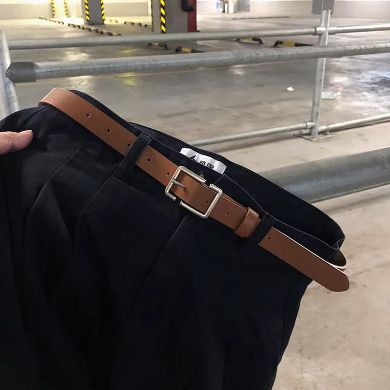 Ceinture fine coréenne pour hommes et femmes, simple, broche carrée, ceinture, vintage, jeans, pantalon, ceinture en cuir PU, sangle de taille
