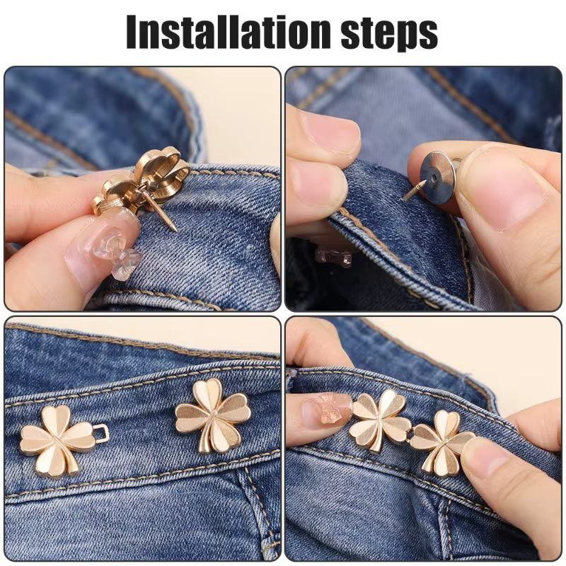 Boucle de taille trèfle à quatre feuilles, mignonne, amovible, sans clous, en métal, pour pantalons en jean, boutons, broches, bricolage, tendeur de taille, boucles pour vêtements