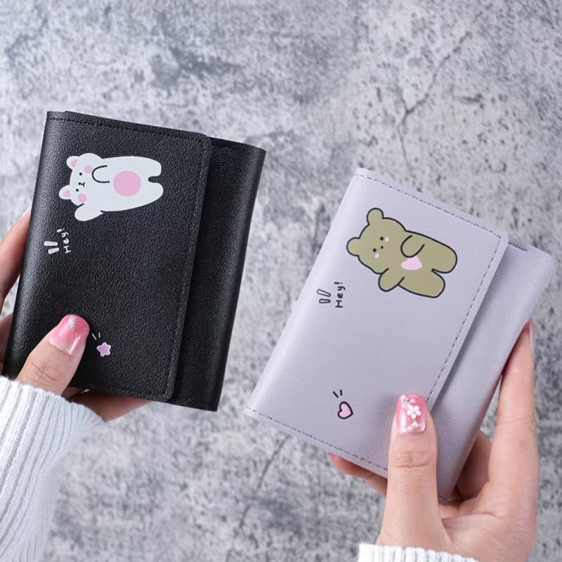 Portefeuille court mignon pour femme 2024 avec fermoir, porte-cartes d'identité et bancaires, pour étudiante, sac à monnaie, portefeuille pour femme, sac à motif de dessin animé rose