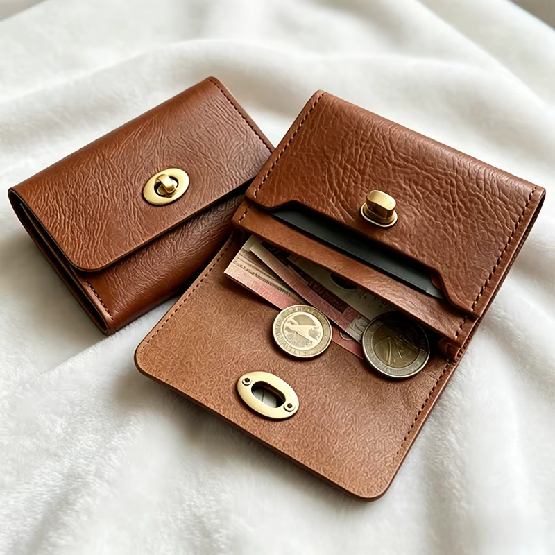 Porte-cartes et porte-monnaie mini rétro en cuir PU WERLLANDS avec fermoir rotatif multicolore